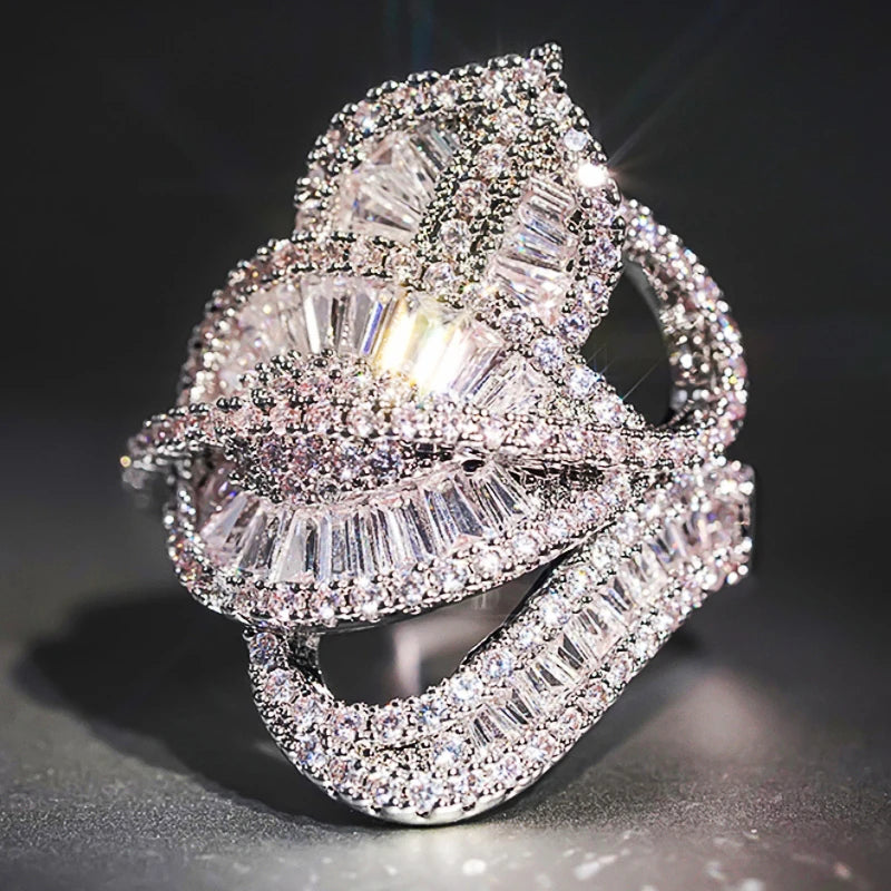 Huitan Luxury Leaf Finger Ring Lady Gorgeous Fashion Female Party Accessories with Bright Cubic Zirconia Stylish Jewelry Gifts by Reinvent Yourself
