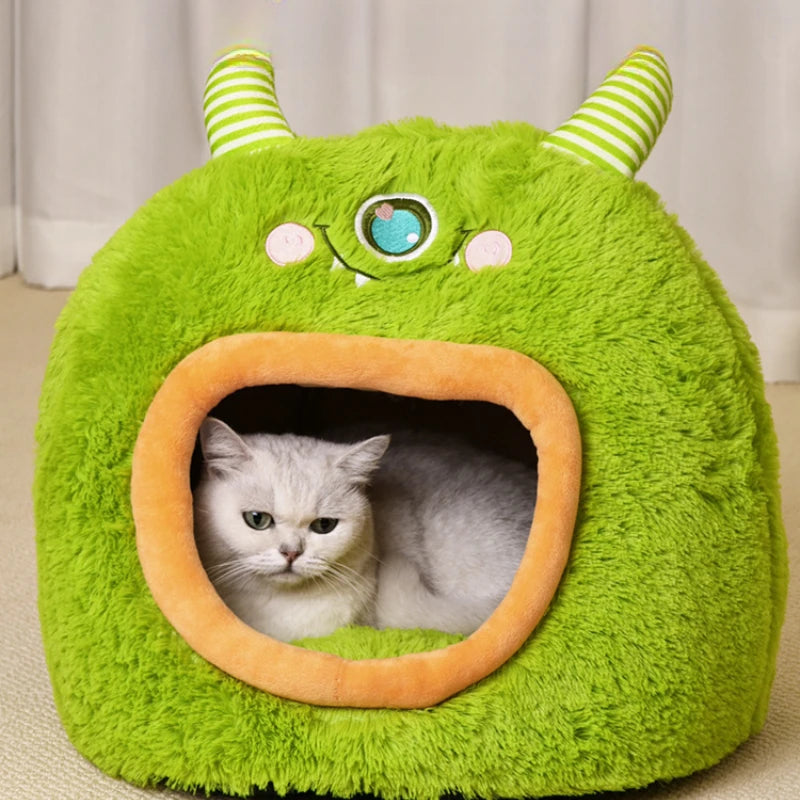 Fully Enclosed Safe and Cozy Cartoon Monster Pet Bed for Dogs and Cats Four Seasons Universal Soft and Warm for Winter Cat House by Reinvent Yourself