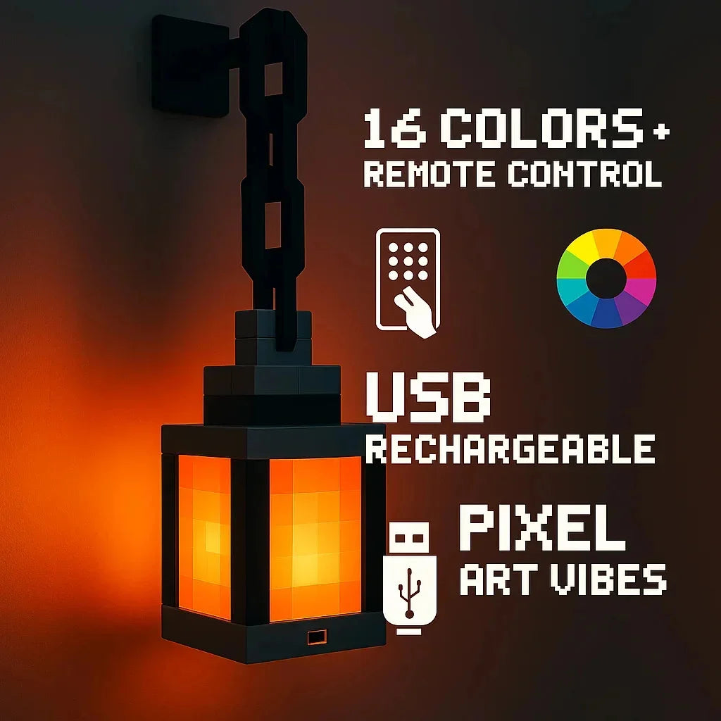 Pixel Style Wall Night Light USB Creative My Worlds Hanging Lantern For Bedroom & Gaming Decor Atmosphere Lamp For Boys Room by Reinvent Yourself