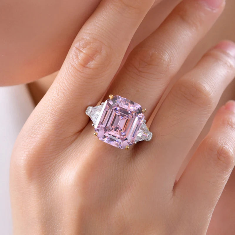 OEVAS 100% 925 Sterling Silver Sparkling 14*16mm Pink Yellow High Carbon Diamond Fine Jewelry Wedding Party Fine Jewelry Gifts by Reinvent Yourself