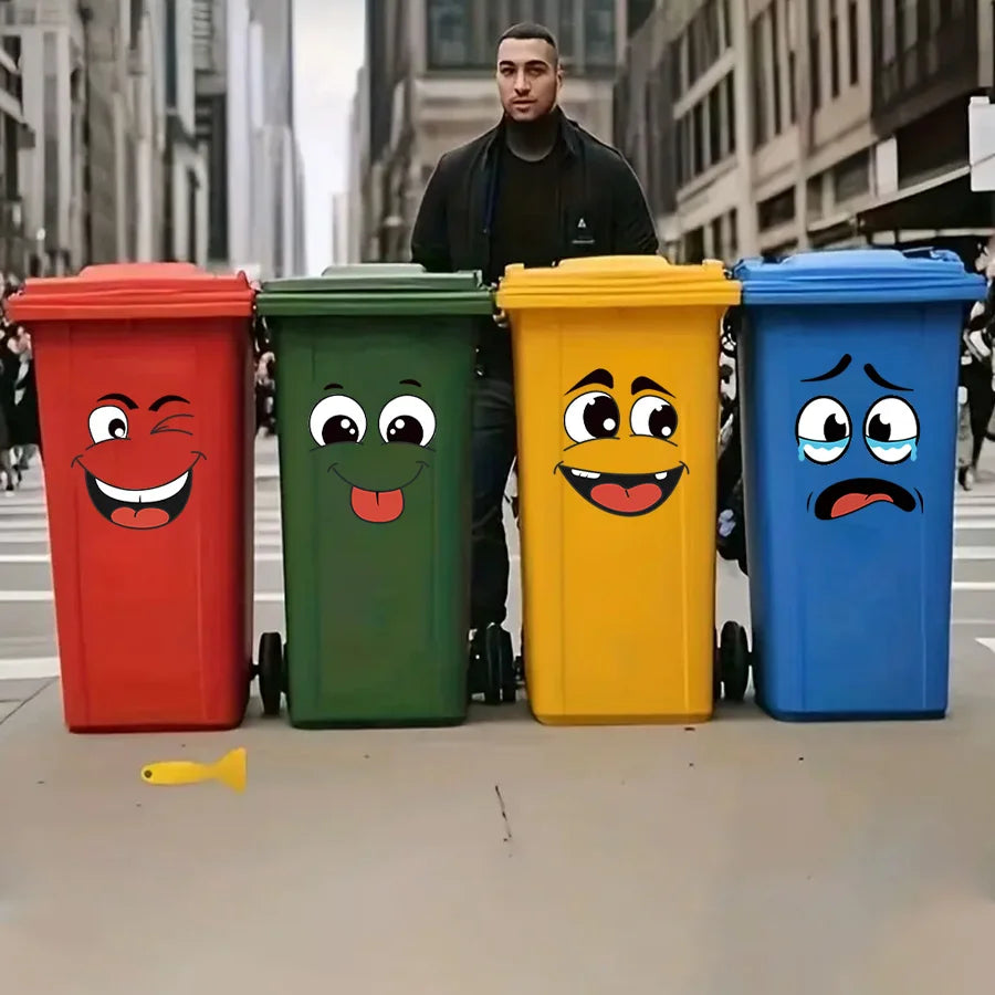 4 sheets/Set Cartoon Face Stickers,Self-Adhesive, Plastic Surface Compatible,Home Decoration Suitable for Trash Can, oilet Decor by Reinvent Yourself