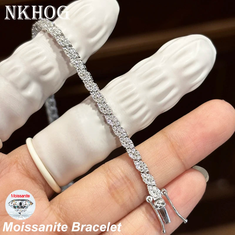 NKHOG Full Moissanite Tennis Bracelets S925 Silver Sparkling Diamond Women Men Party Wedding Bangles Jewelry Gifts GRA Certified by Reinvent Yourself