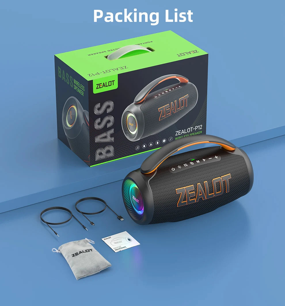 Zealot-P12 Speaker 60W Portable Bluetooth Speaker with IPX6 Waterproof, Comfortable handle,Controllable lighting,TF,USB by Reinvent Yourself