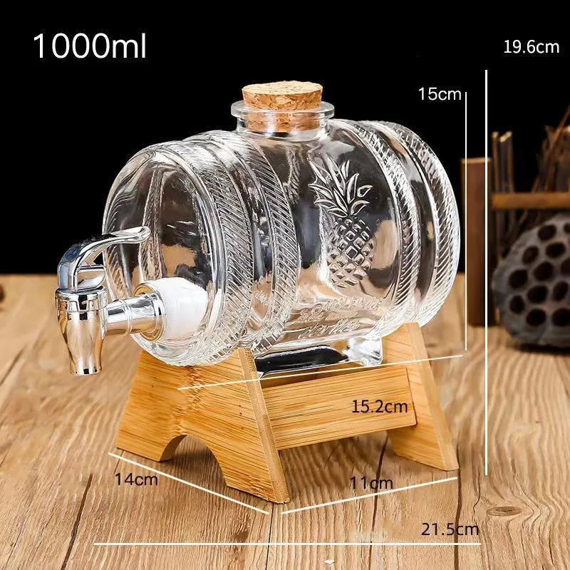 Hot Selling 2-liter Glass Bottle In The Shape Of A Cola Barrel Dispenser For Beverages Wine Containers With Faucet Base And Cork by Reinvent Yourself