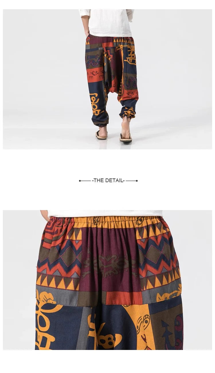 Men's Vintage Harem Pants Loose Fit Breathable Lightweight Hip Hop Trendy Streetwear Drop Crotch Trousers Stylish Long Pants by Reinvent Yourself