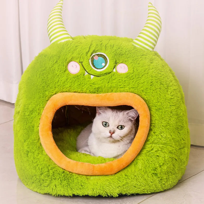 Fully Enclosed Safe and Cozy Cartoon Monster Pet Bed for Dogs and Cats Four Seasons Universal Soft and Warm for Winter Cat House by Reinvent Yourself