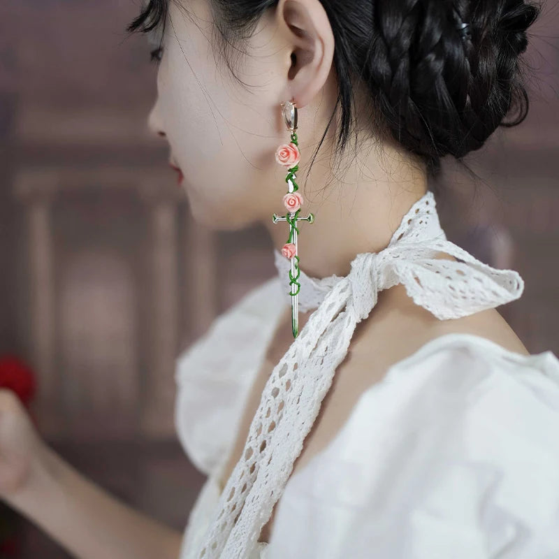 2023 New Gothic Rose-cross Sword Stud Necklace Set Alloy Gothic Style Men's And Women's Jewelry Party Gift