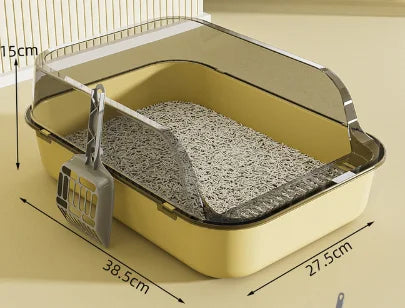 Semi-Enclosed Cat Litter Box Splashproof Kitten Toilet Tray Pet Cleaning Basin with High Sides for Indoor Use by Reinvent Yourself