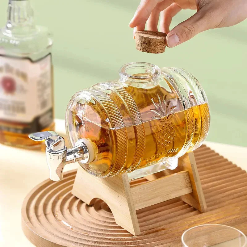 Hot Selling 2-liter Glass Bottle In The Shape Of A Cola Barrel Dispenser For Beverages Wine Containers With Faucet Base And Cork by Reinvent Yourself