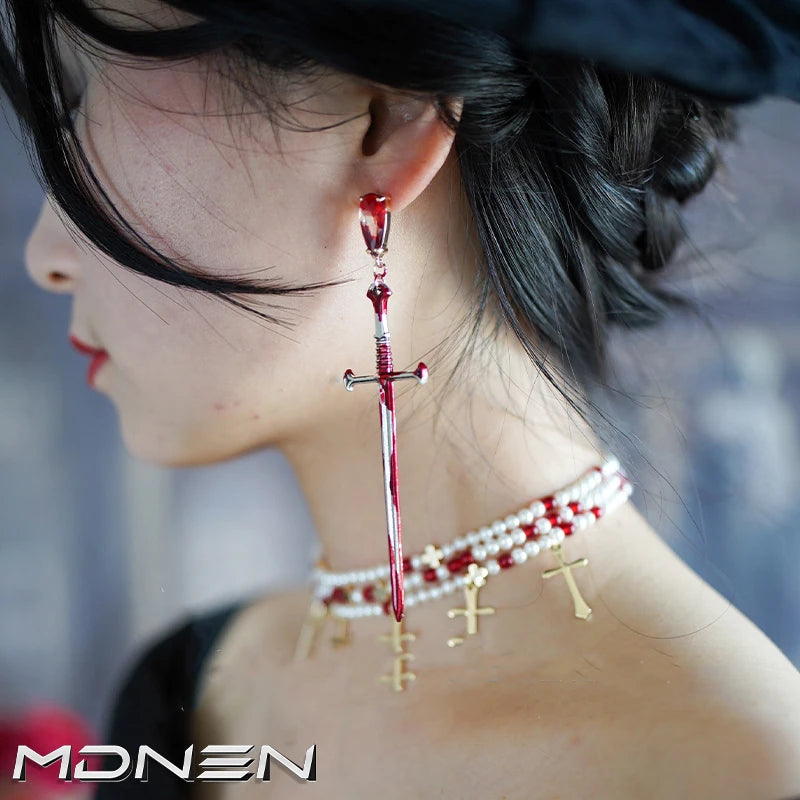2023 New Gothic Rose-cross Sword Stud Necklace Set Alloy Gothic Style Men's And Women's Jewelry Party Gift