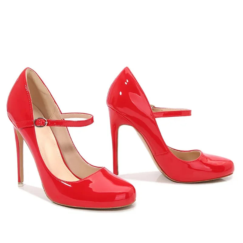 Big size Women Pumps Fashion Round toe Patent leather 12cm High Heels Spring Summer Office Lady Shoes by Reinvent Yourself