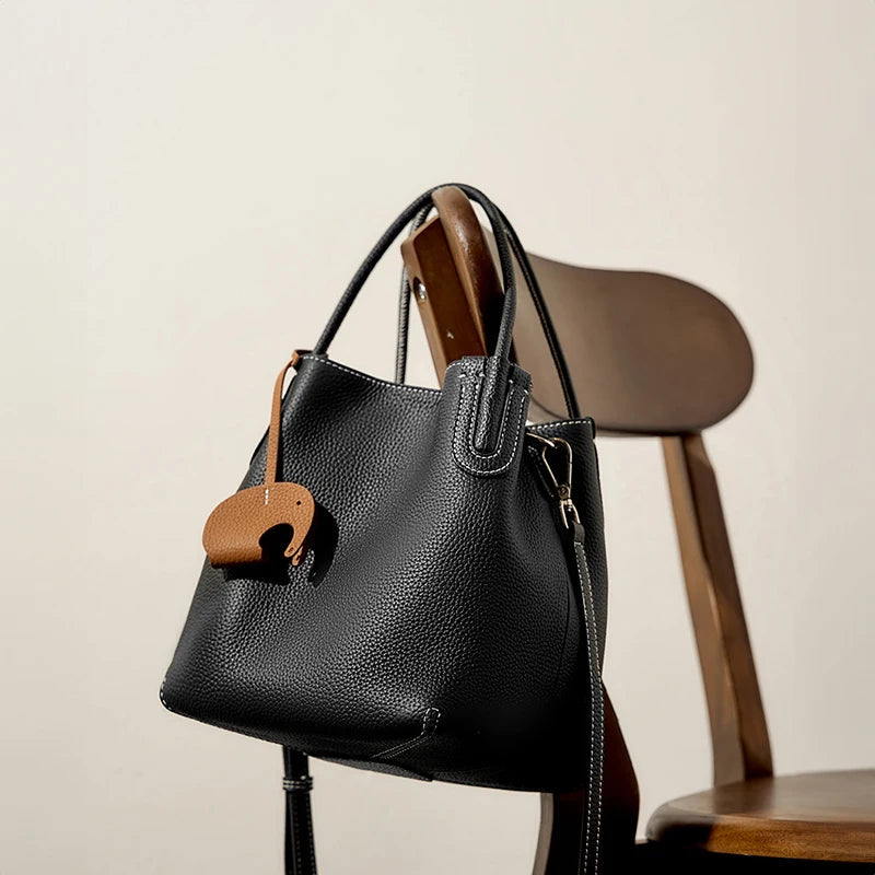 Genuine Leather Women Bucket Bag Luxury Designer Handbags High Quality Cowhide Women's Shoulder Bags Fashion Crossbody Bag by Reinvent Yourself