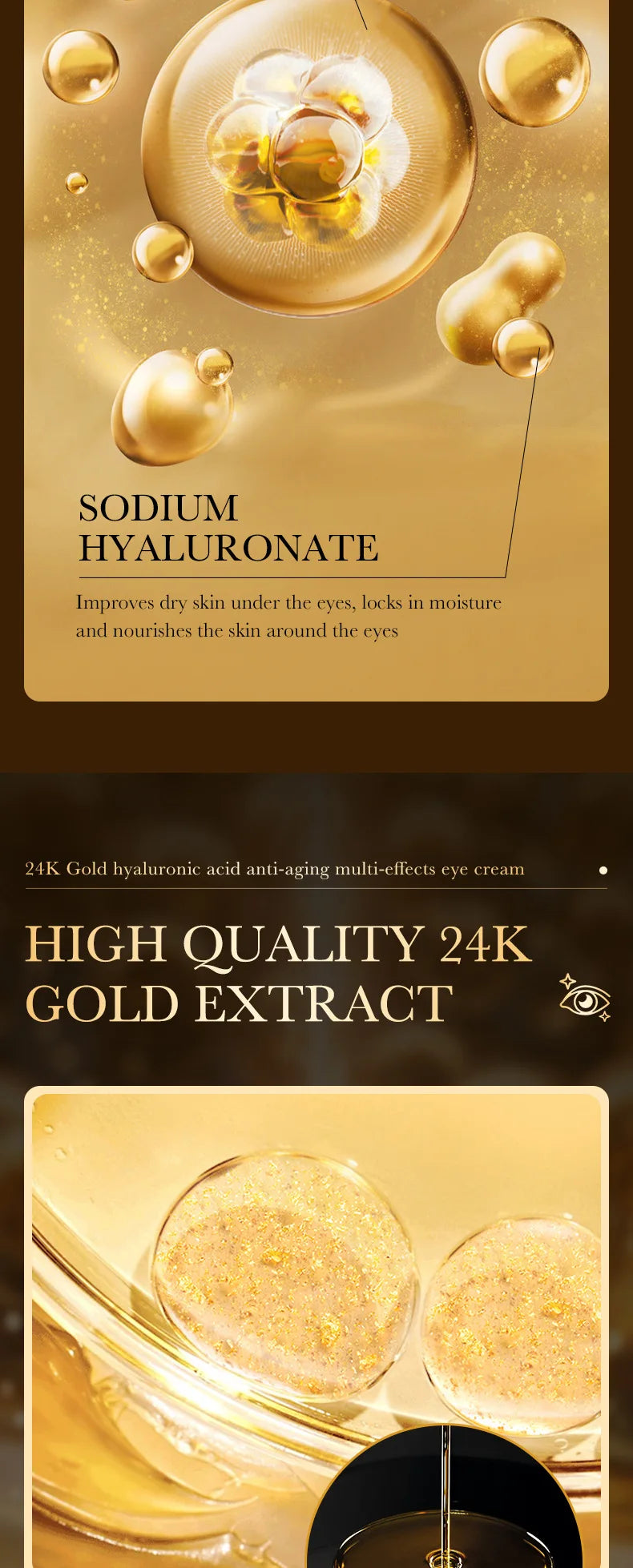 24k Gold Hyaluronic Acid Eye Cream Anti Dark Circles Eye Bags Firming Moisturizing Eyes Skin Care Prodcuts by Reinvent Yourself
