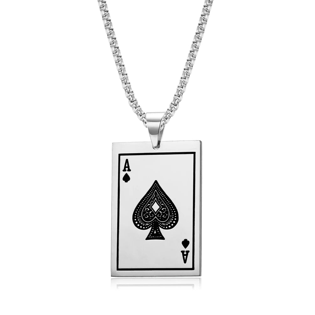 JHSL Men Statement Poker Ace King Necklace Pendant Golden Silver Color Stainless Steel Fashion Jewelry Gift Wholesale Dropship by Reinvent Yourself