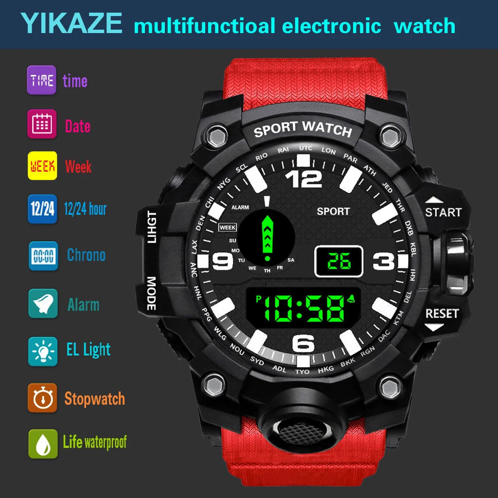 Fashion Men's Watch Sports Electronic Wristwatch Large dial Multifunctional Waterproof Luminous Alarm Kids Male's Military Watch by Reinvent Yourself