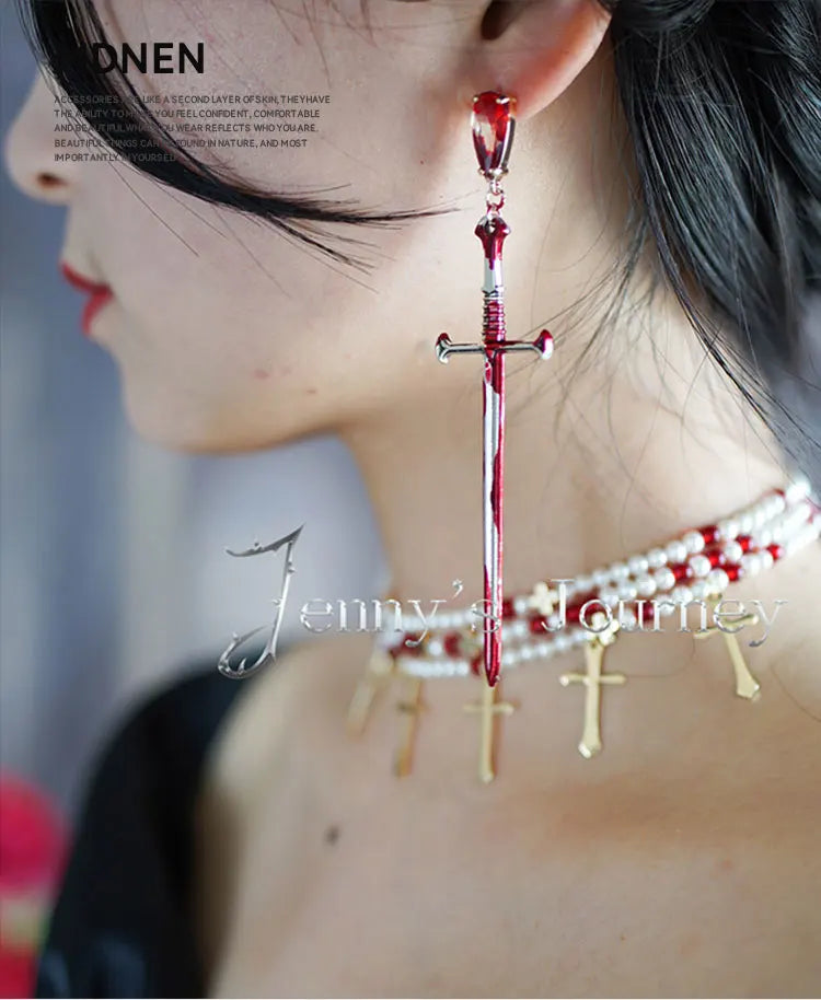 2023 New Gothic Rose-cross Sword Stud Necklace Set Alloy Gothic Style Men's And Women's Jewelry Party Gift