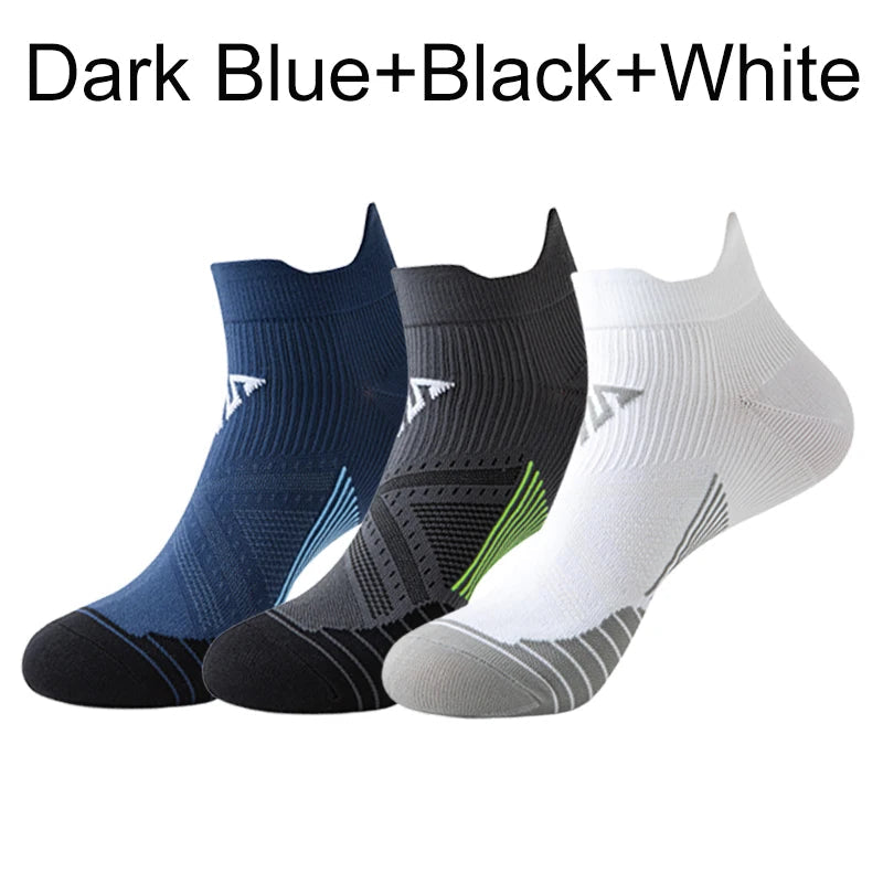 3 Pairs Marathon Socks Men Women Professional Sport Ankle Running Socks Thickened Cushioned Tube Low Cut Fitness Short Sock Mesh by Reinvent Yourself
