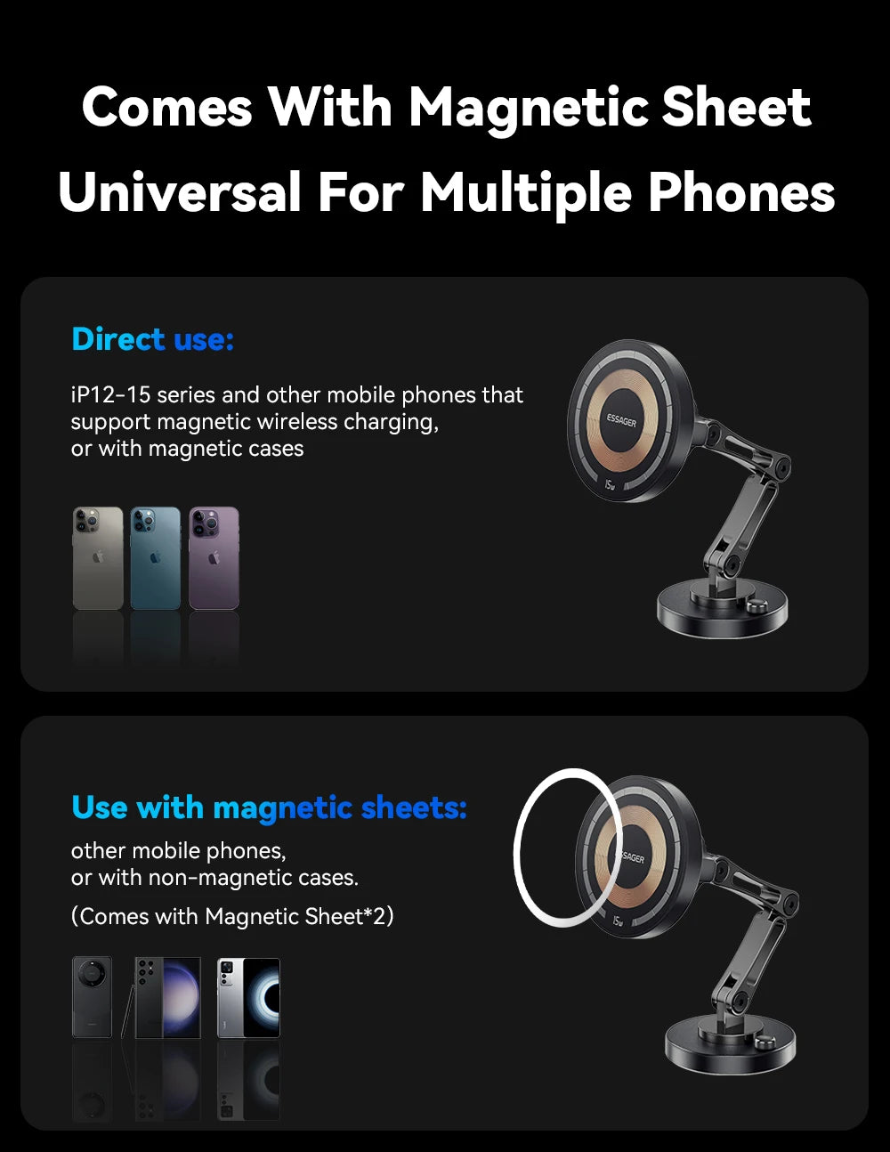 Essager Magnetic Wireless Charger Car Phone Holder 15W Fast Charging Easy Paste Mount Stand For Magsafe iPhone 15 14 13 Pro Max by Reinvent Yourself
