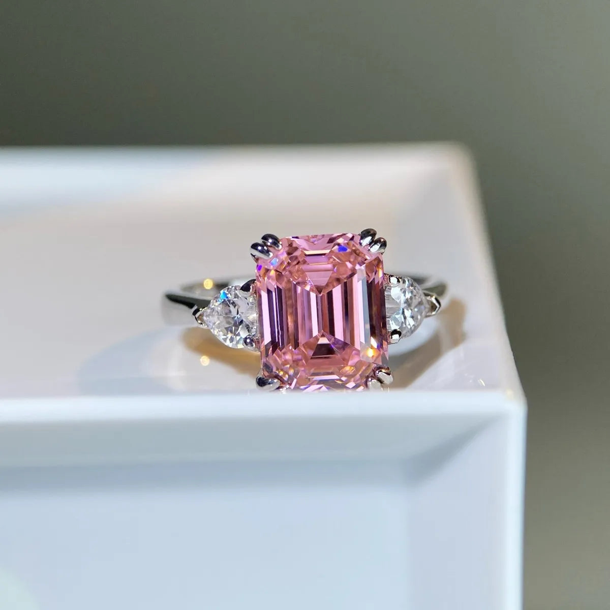 S925 Sterling Silver 4-Carat Sugar Cube Pagoda Ring Women's Premium Ladies Luxury Exquisite Gift Jewelry by Reinvent Yourself