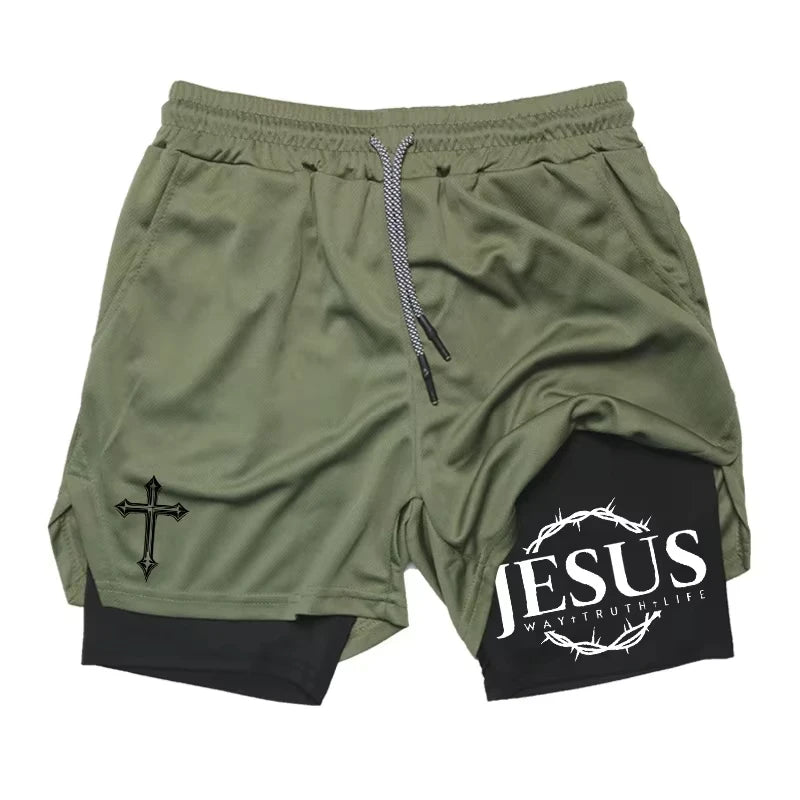 2-in-1 sports running shorts men's sports fast drying shorts sports gym performance shorts by Reinvent Yourself