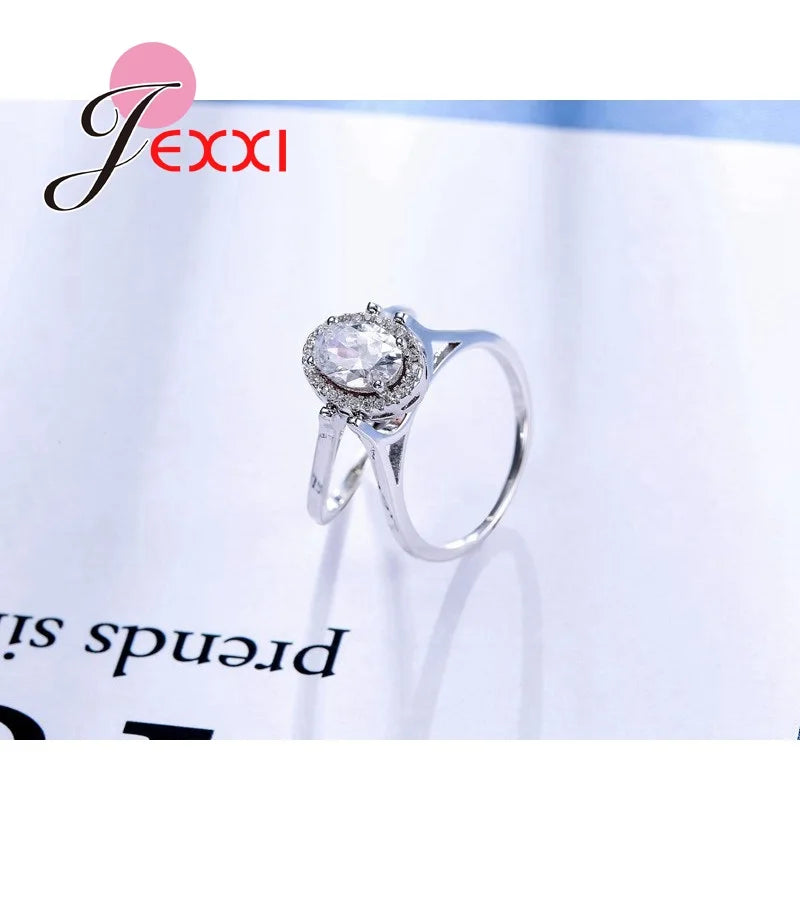 Classic CZ Crystal Jewelry Women Silver Needle Rings with 925 Stamp Elegant Wedding Engagement Bague for Lady Bijoux by Reinvent Yourself