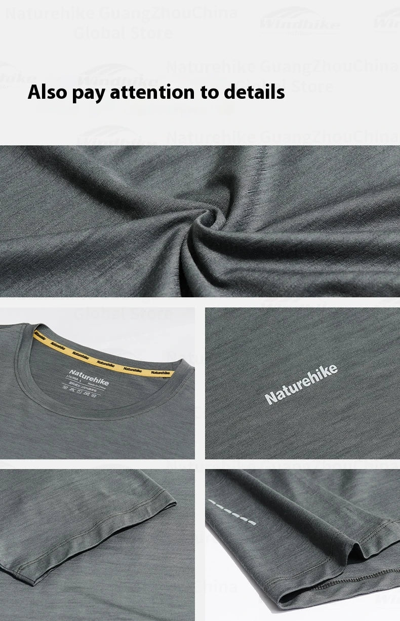Naturehike Sports T-Shirt 100% Merino Wool Short Sleeve Running Training Outdoor Men Women Breathable Quick-Drying Sweatshirt by Reinvent Yourself