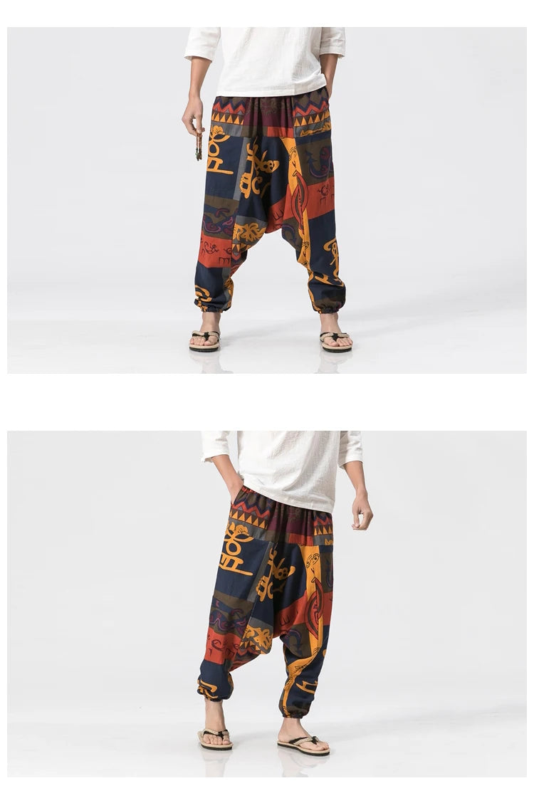 Men's Vintage Harem Pants Loose Fit Breathable Lightweight Hip Hop Trendy Streetwear Drop Crotch Trousers Stylish Long Pants by Reinvent Yourself