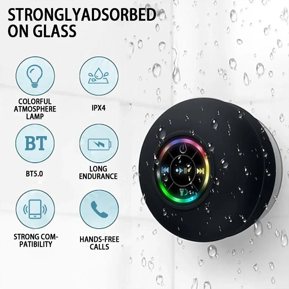 Portable Wireless Bluetooth Speaker LED IPX4 Waterproof Loudspeaker Outdoor Bathroom Large Suction Cup Mini Stereo Sound Box by Reinvent Yourself