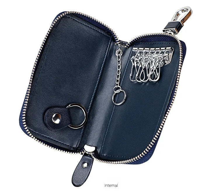 Cowhide Car Key Bag with Waist Hanging Keychain Men and Women Card Holder Smart Housekeeper Keys Portable Storage Zipper Pouch by Reinvent Yourself