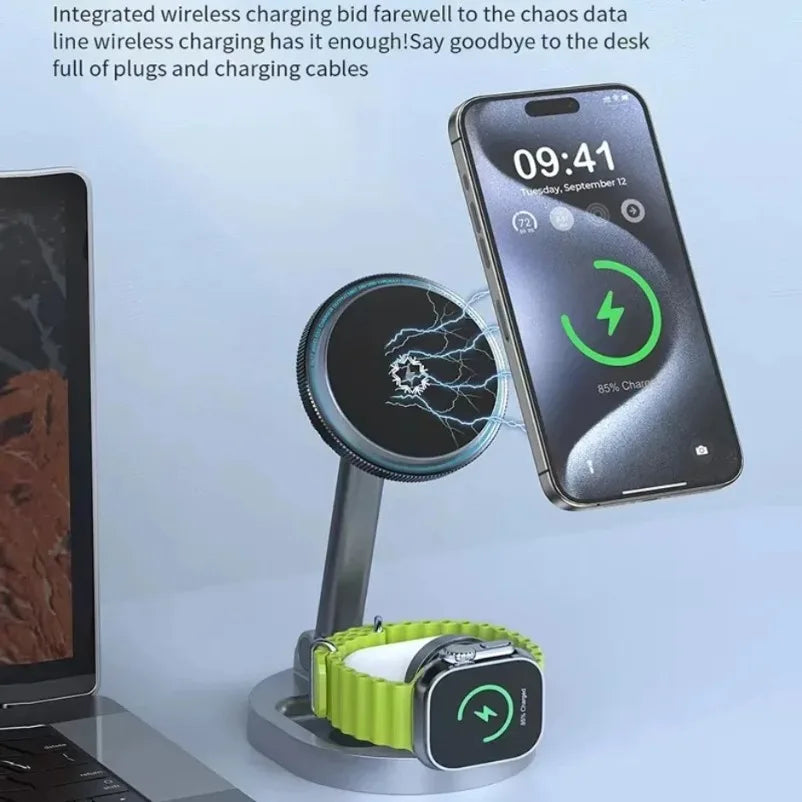 3 in 1 Foldable Fast Charging Station Ice Cooling Magnetic Wireless Charger Stand For Phone 16 15 14 13 12 IWatch 9 8 7 AirPods by Reinvent Yourself