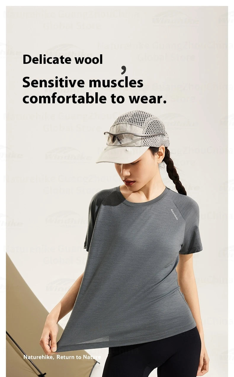 Naturehike Sports T-Shirt 100% Merino Wool Short Sleeve Running Training Outdoor Men Women Breathable Quick-Drying Sweatshirt by Reinvent Yourself