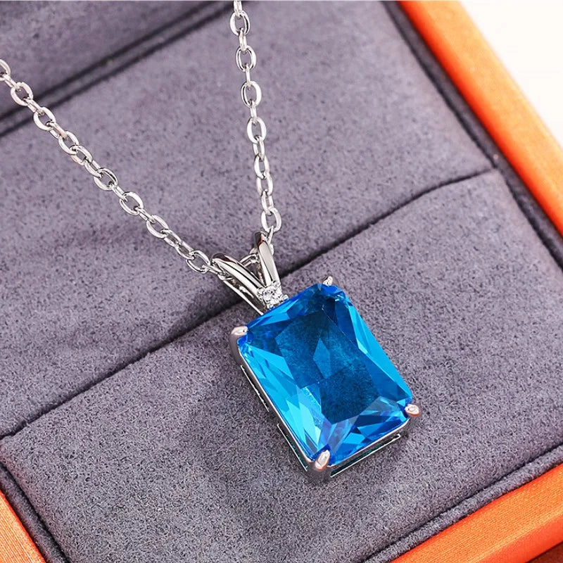 CAOSHI Fashion Female Rectangular Zirconia Pendant Necklace for Party Stylish Lady Modern Style Blue Stone Accessories Jewelry by Reinvent Yourself
