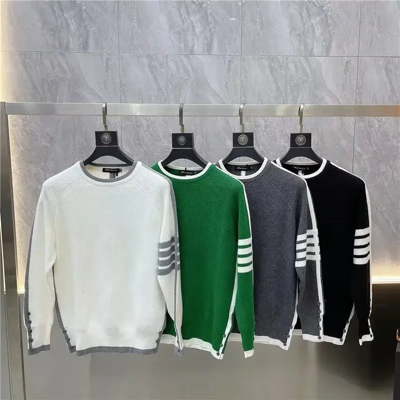 Four-bar Splicing Striped Black Knitted Sweater Men's Slim Base Shirt Ins Trendy by Reinvent Yourself
