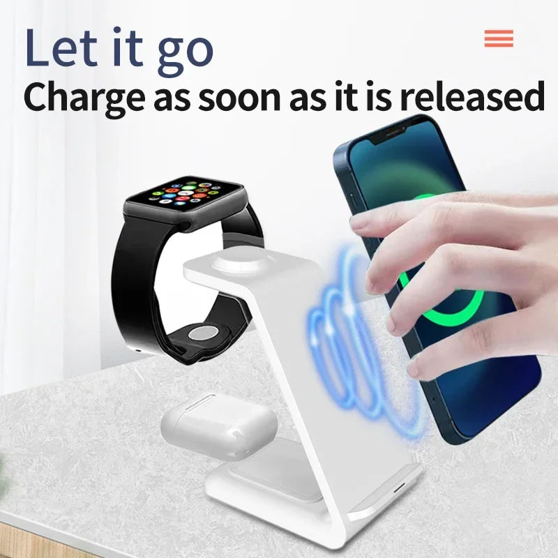30W 3 In 1 Wireless Charger Stand Dock For iPhone 15 14 13 12 11 XS Apple Watch 8 7 AirPods Induction Fast Charging Station by Reinvent Yourself