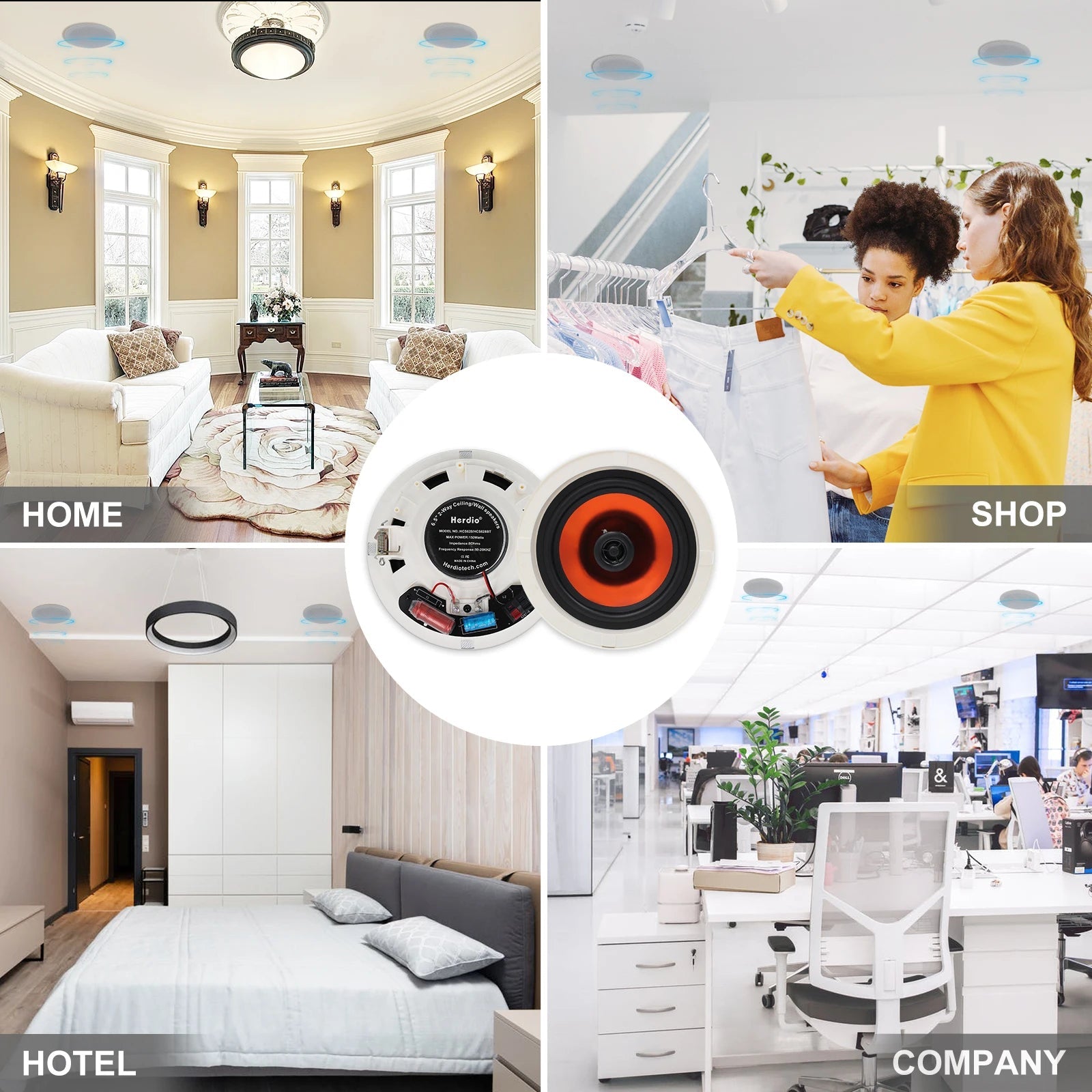Herdio 6.5 Inch Home Audio 300W Ceiling Bluetooth Speaker Home Recessed Speaker System For Indoor Kitchen Bedroom Bathroom 2PCS by Reinvent Yourself