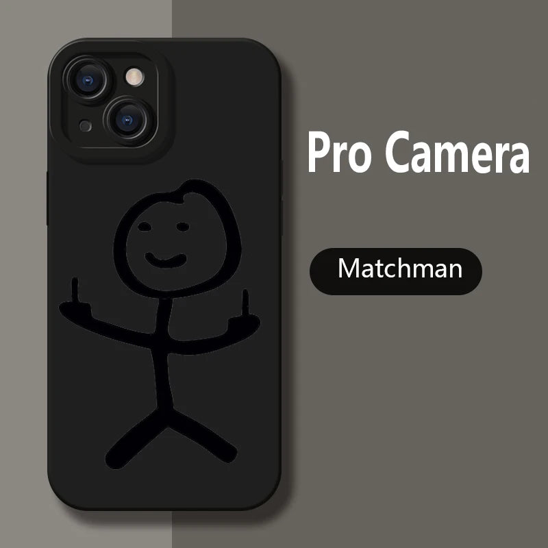 Cartoon Matchman Phone Case For iPhone 11 12 13 14 15 Pro Max XR XS X 7 8 Plus SE 2020 Shockproof Matte Soft TPU Silicone Cover by Reinvent Yourself