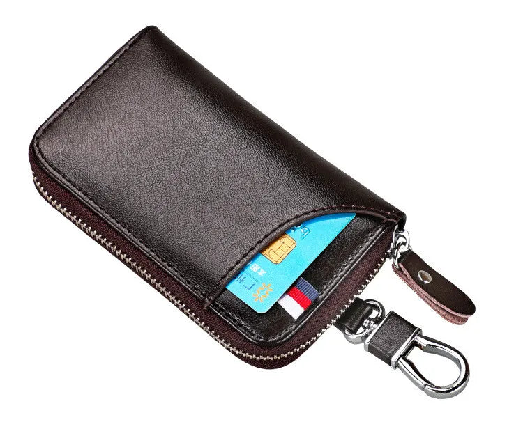 Cowhide Car Key Bag with Waist Hanging Keychain Men and Women Card Holder Smart Housekeeper Keys Portable Storage Zipper Pouch by Reinvent Yourself
