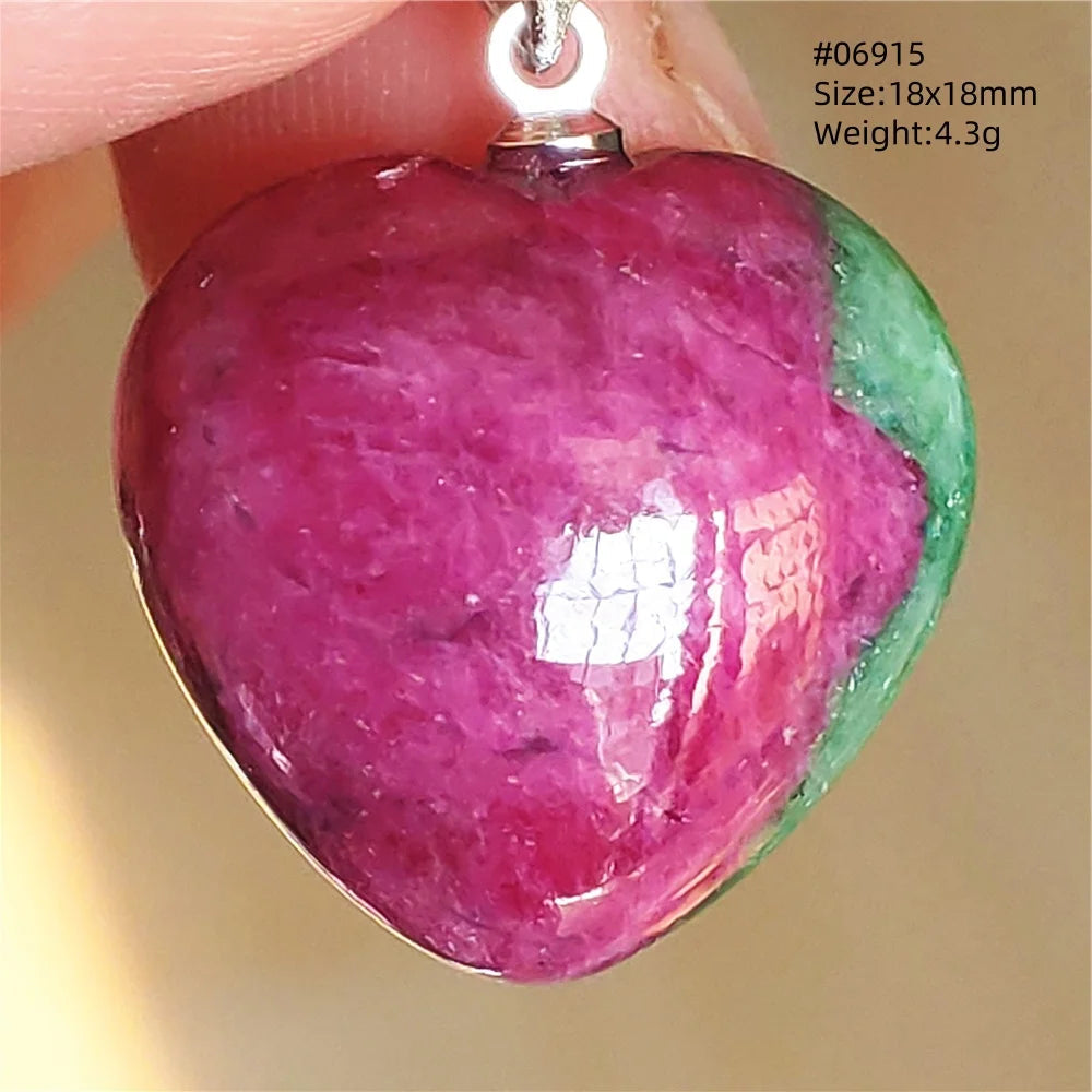 Natural Red Ruby Pendant Jewelry Love Heart Watermelon Ruby Zoisite Necklace Women Men 925 Sterling Silver AAAAA by Reinvent Yourself