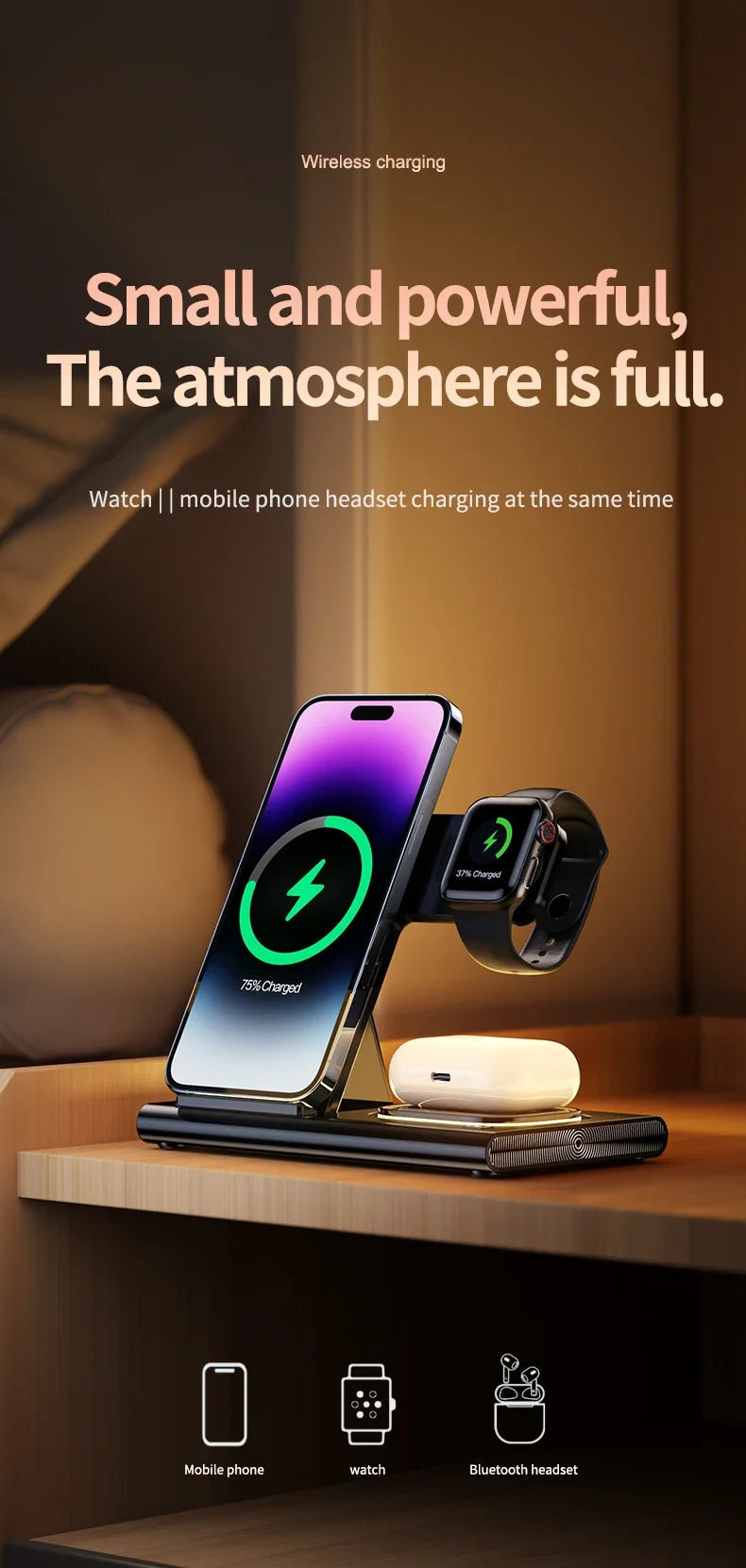 3 in 1 LED Foldable Wireless Charger Stand For Samsung S24 S23 S22 Watch 6 5 4 Active 1 2 Galaxy Buds Pro Fast Charging Station by Reinvent Yourself