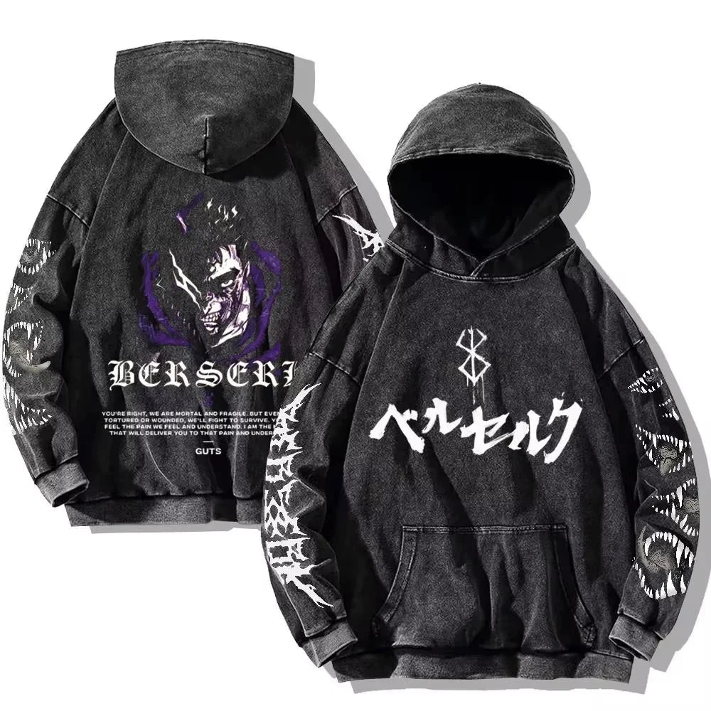 Anime Graphic Hoodie for Men Women Vintage Acid Wash Pullover Hooded Sweatshirt Harajuku Streetwear Casual Long Sleeve Tops by Reinvent Yourself