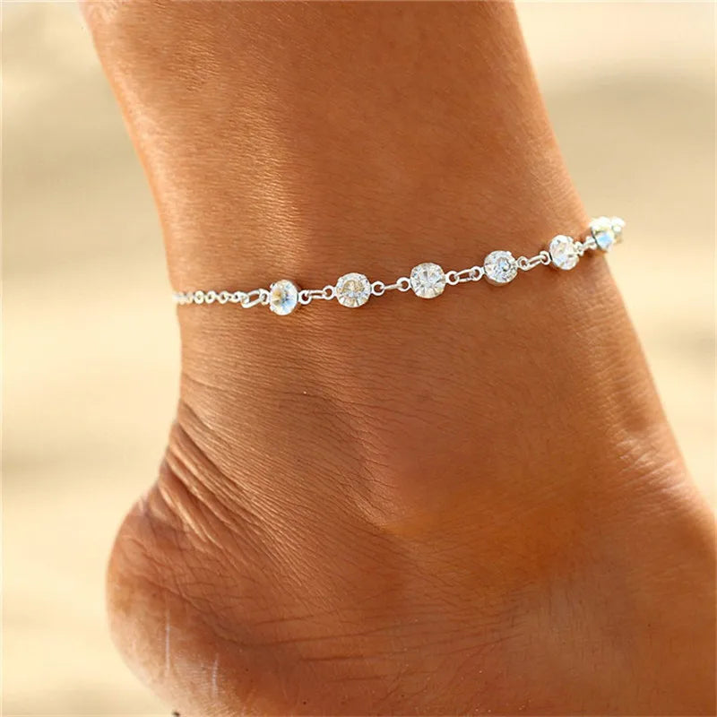 Huitan Rhinestone Chain Women's Anklets Silver Color/Gold Color Luxury Bracelet on Leg Accessories Wedding Party Fashion Jewelry by Reinvent Yourself