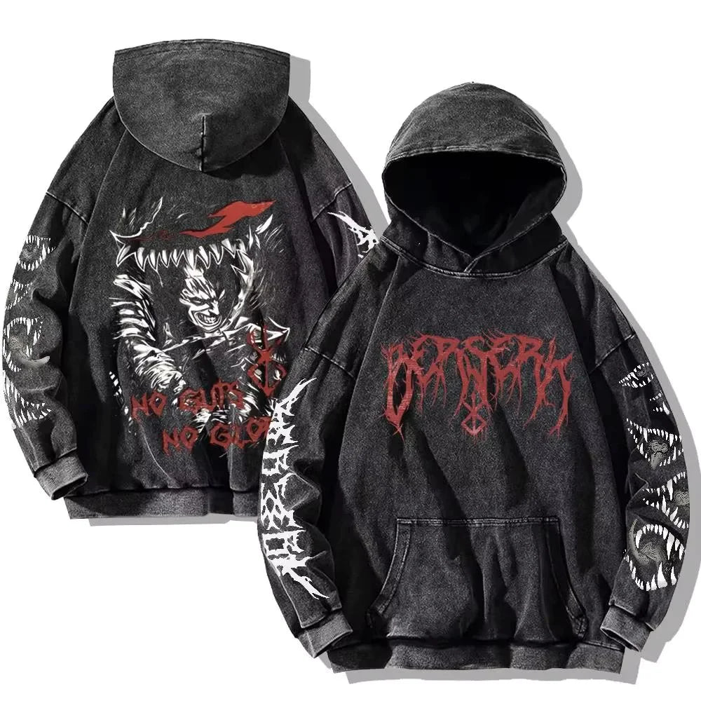 Anime Graphic Hoodie for Men Women Vintage Acid Wash Pullover Hooded Sweatshirt Harajuku Streetwear Casual Long Sleeve Tops by Reinvent Yourself