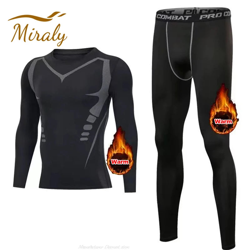 New Winter Warm Men Fleece Thermal Undershirts Long Johns Underwear Set Compression Tights Fitness Sports Tracksuit Set Shirt by Reinvent Yourself