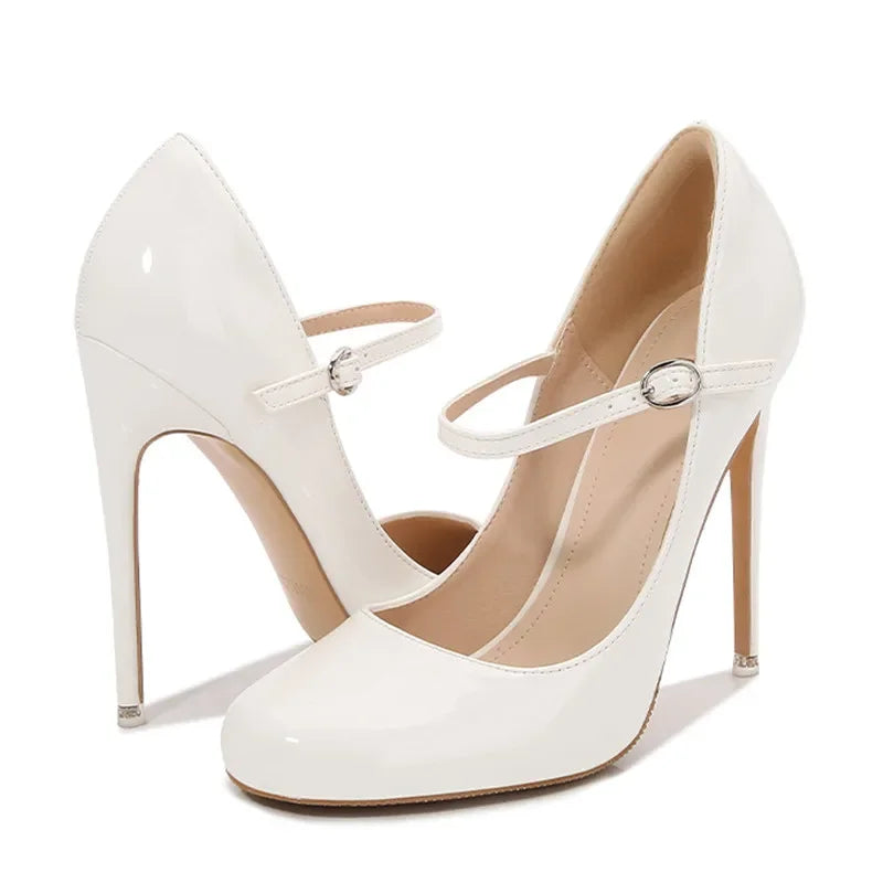 Big size Women Pumps Fashion Round toe Patent leather 12cm High Heels Spring Summer Office Lady Shoes by Reinvent Yourself