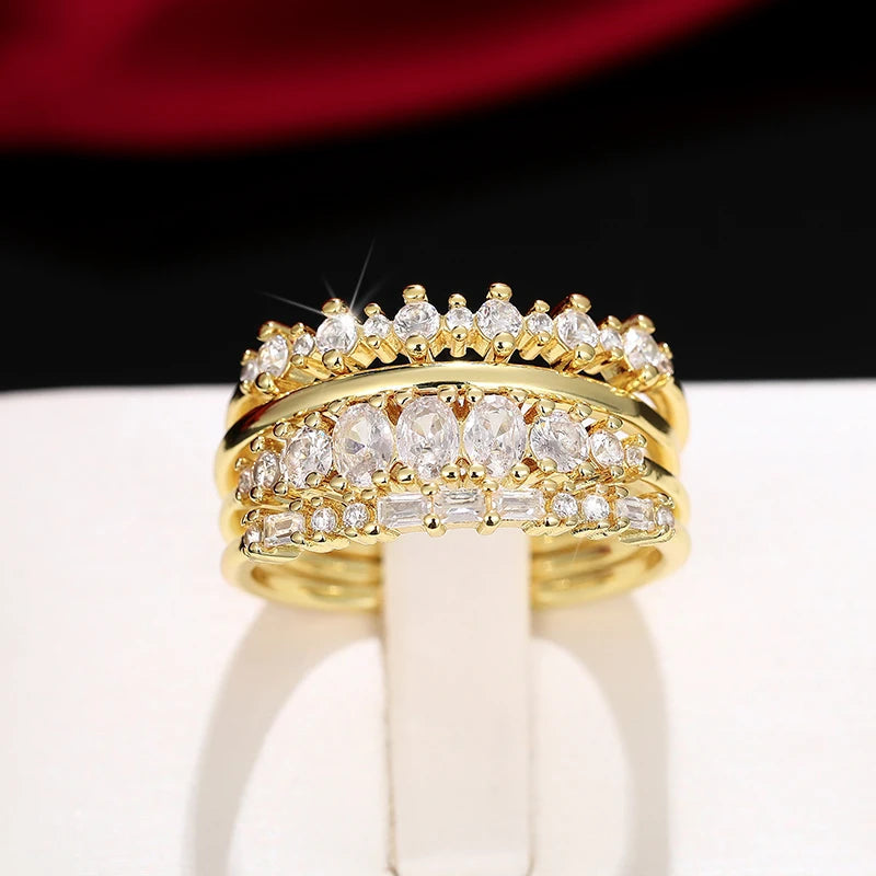 Huitan Hot Trendy Women Set Rings for Wedding 4Pcs Rings Female Fashion Accessories Luxury Cubic Zirconia Statement Jewelry Sets by Reinvent Yourself
