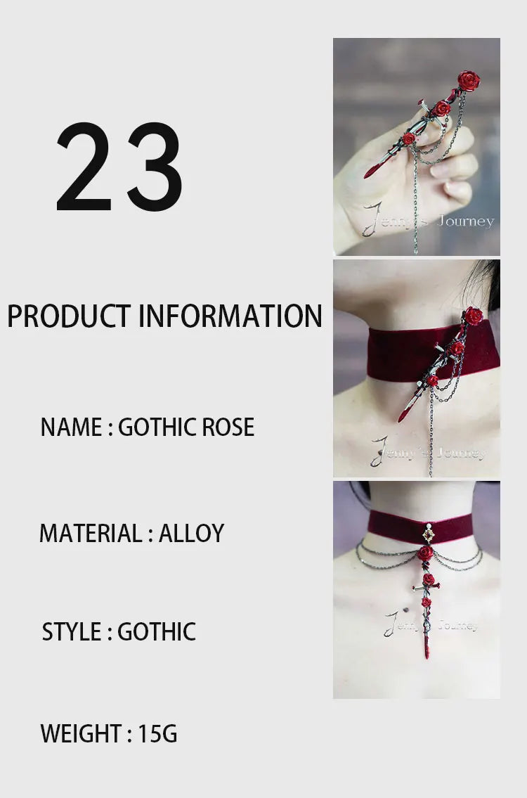 2023 New Gothic Rose-cross Sword Stud Necklace Set Alloy Gothic Style Men's And Women's Jewelry Party Gift