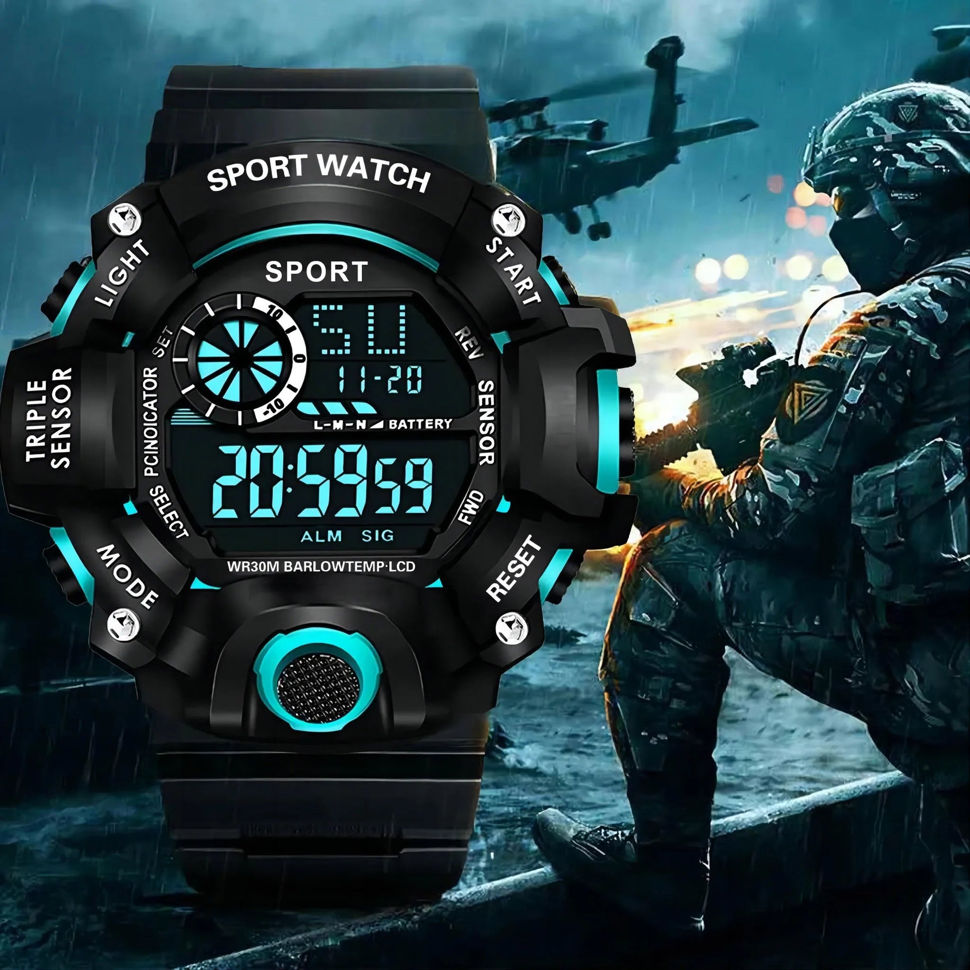 Fashion Men's Watch Sports Electronic Wristwatch Large dial Multifunctional Waterproof Luminous Alarm Kids Male's Military Watch by Reinvent Yourself
