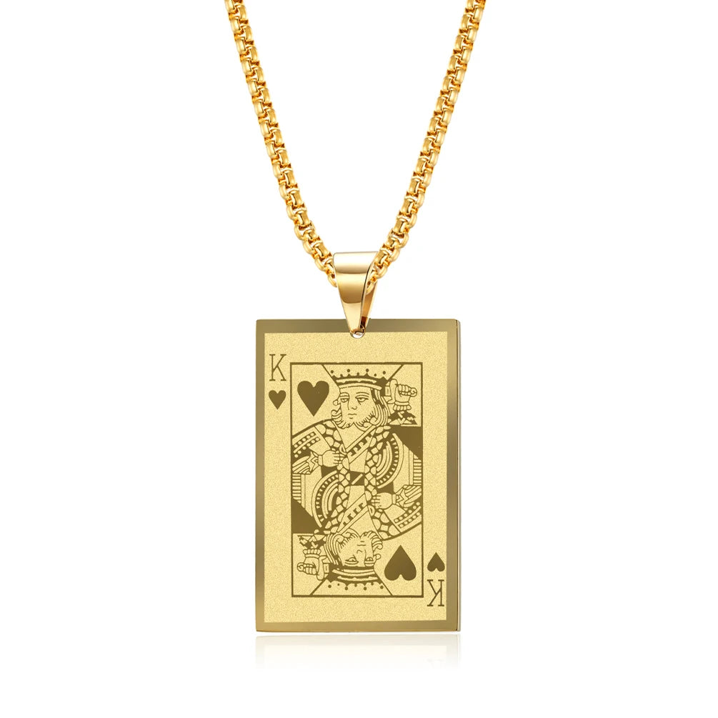 JHSL Men Statement Poker Ace King Necklace Pendant Golden Silver Color Stainless Steel Fashion Jewelry Gift Wholesale Dropship by Reinvent Yourself