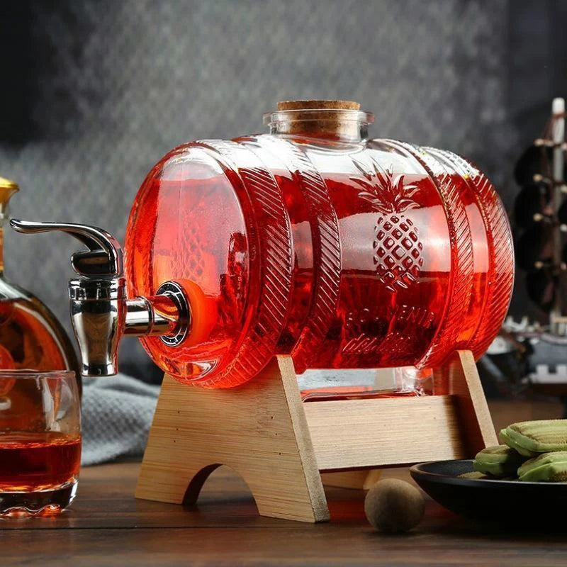 Hot Selling 2-liter Glass Bottle In The Shape Of A Cola Barrel Dispenser For Beverages Wine Containers With Faucet Base And Cork by Reinvent Yourself