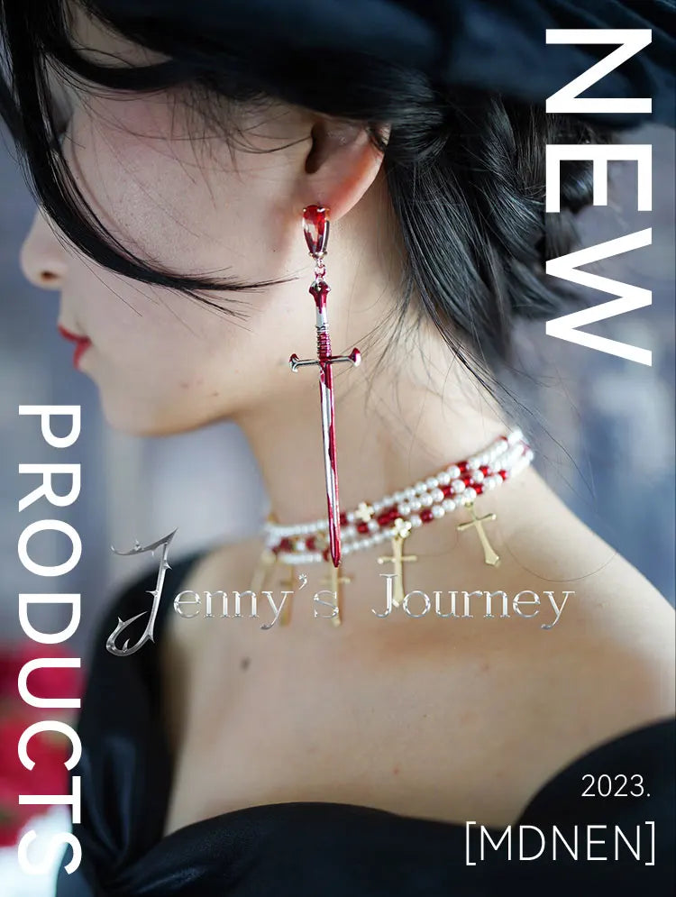 2023 New Gothic Rose-cross Sword Stud Necklace Set Alloy Gothic Style Men's And Women's Jewelry Party Gift